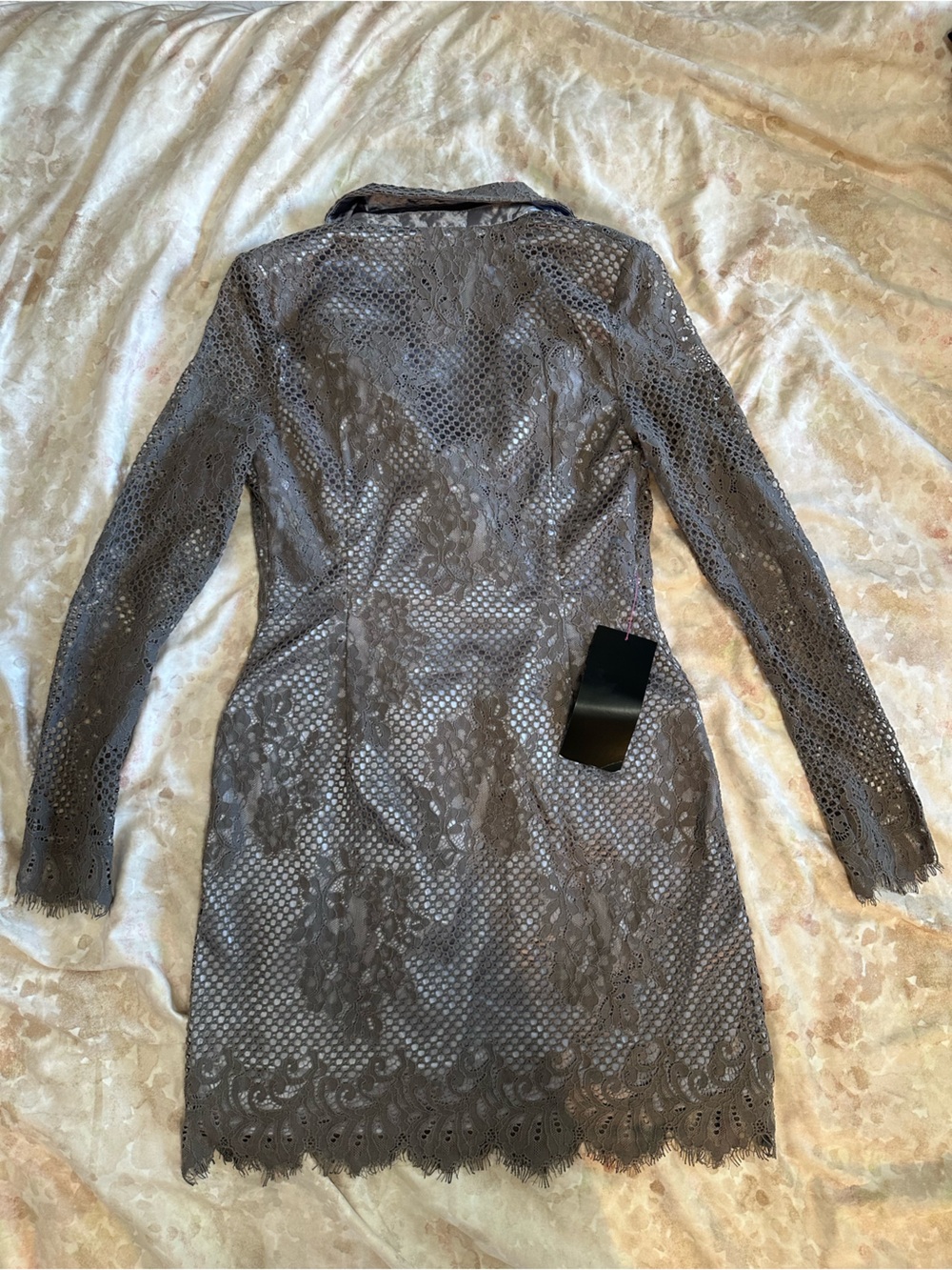 bebe Gray Lace-Overlay Double-Breasted Trench Coat - Picture 3 of 6